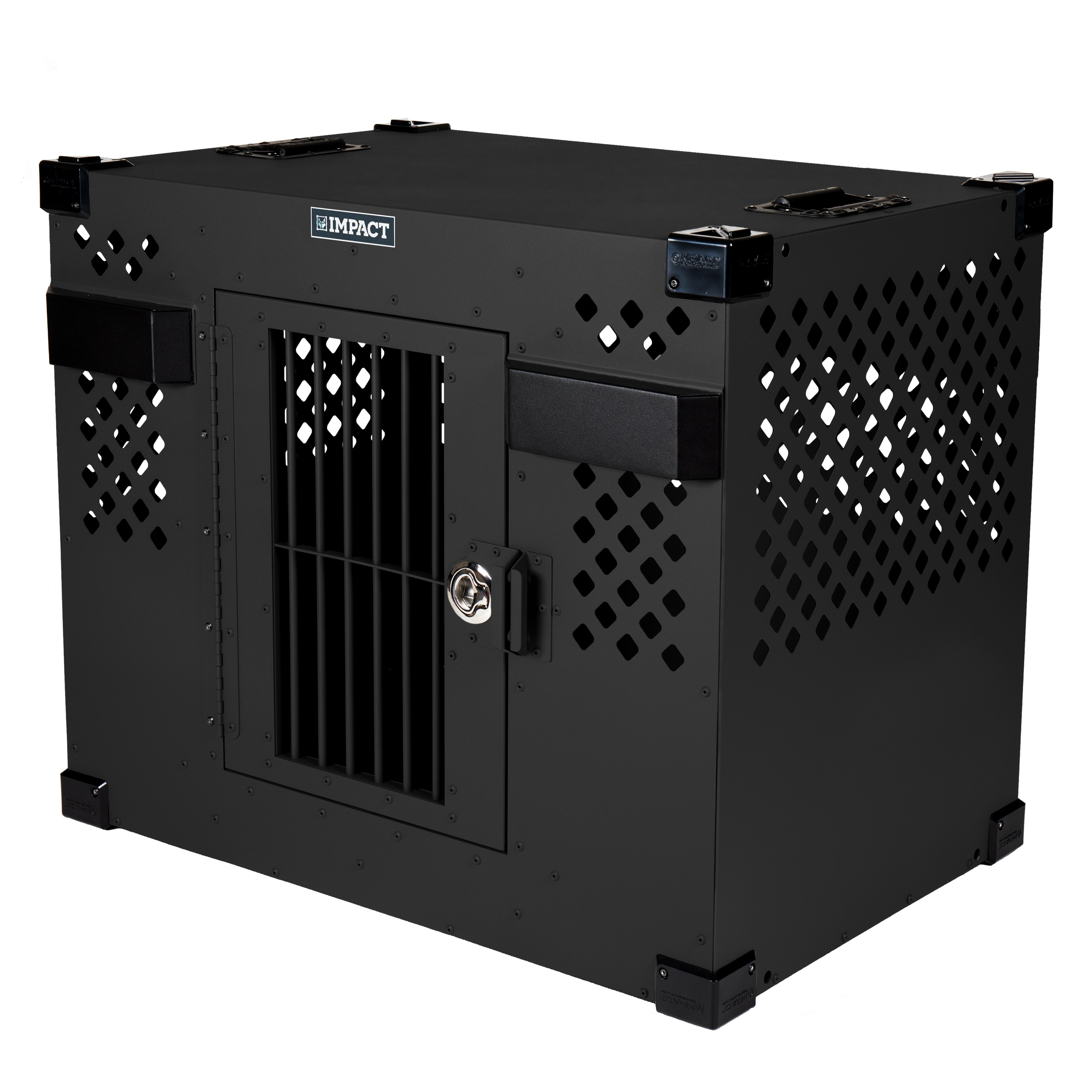 black side door stationary impact dog crate