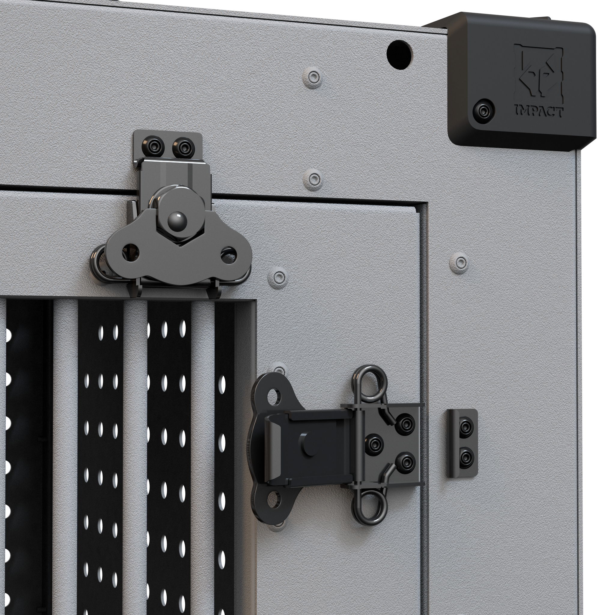 closeup of two butterfly latches on high anxiety impact dog crate