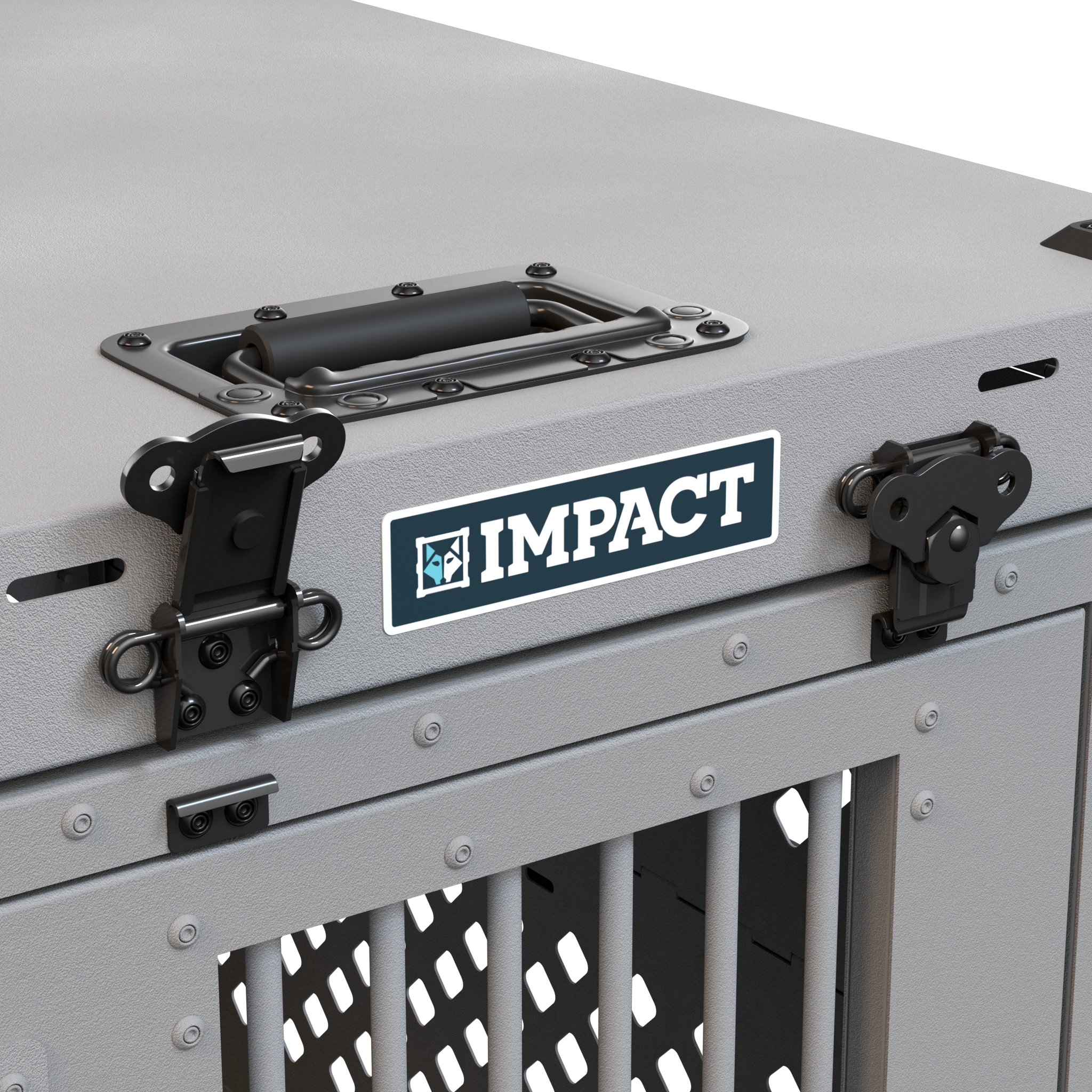 closeup ofc ollapsible impact crate front butterfly latches