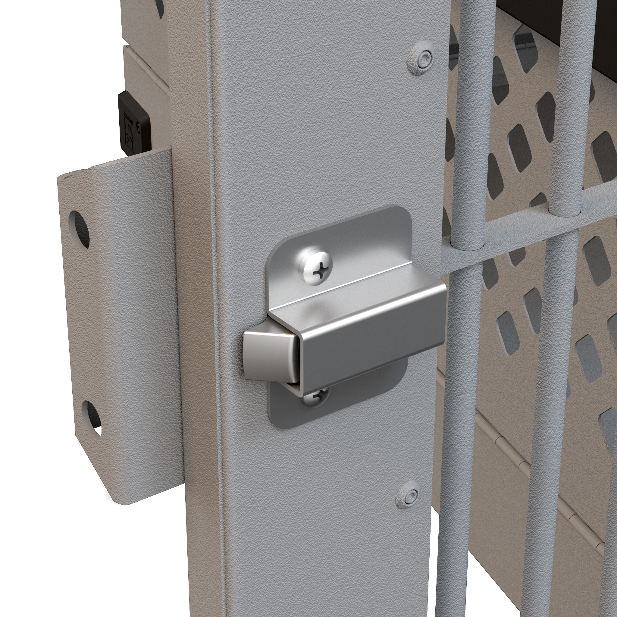 closeup of door latch inside impact dog crate