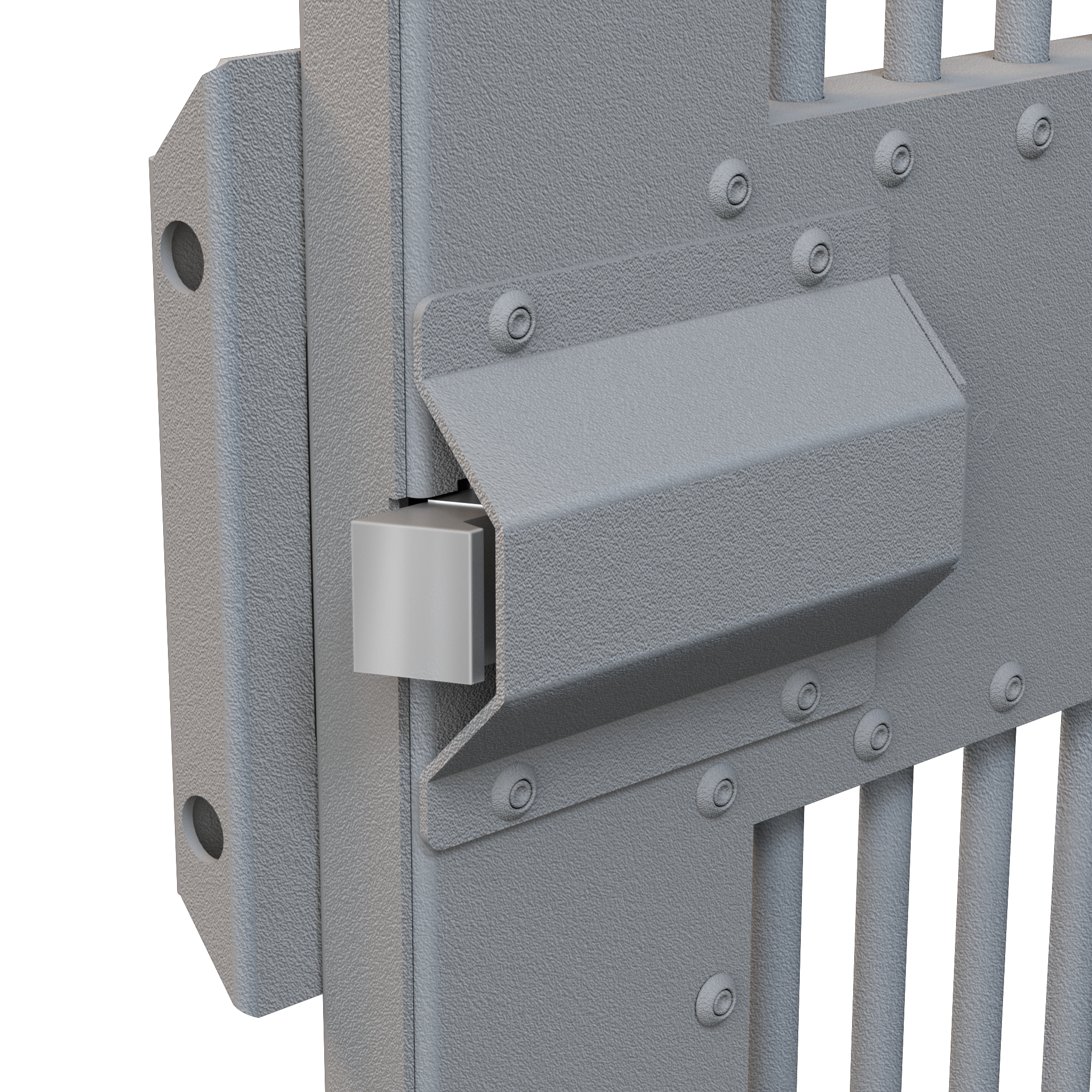 closeup of inside paddle latch welded latch cover on high anxiety impact dog crate