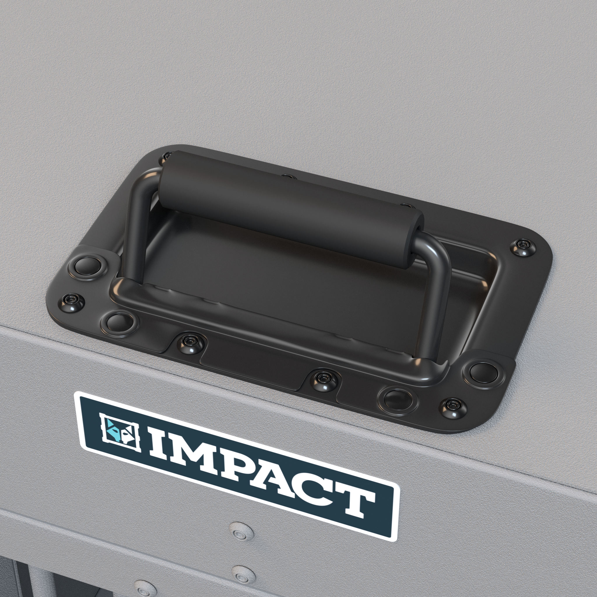  closeup of springloaded top handle gray stationary impact crate