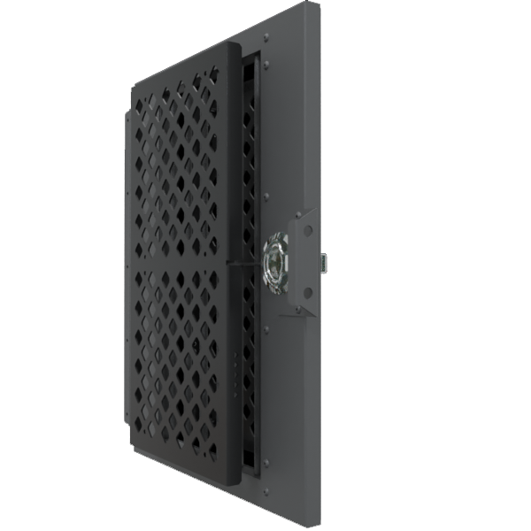 front and elevated angle of door guard attachment for stationary or collapsible impact dog crate as 3d rendering