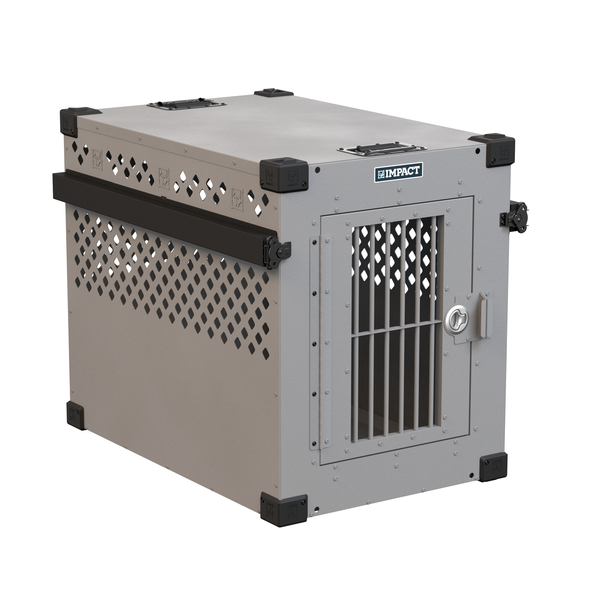 gray stationary impact dog crate full product view