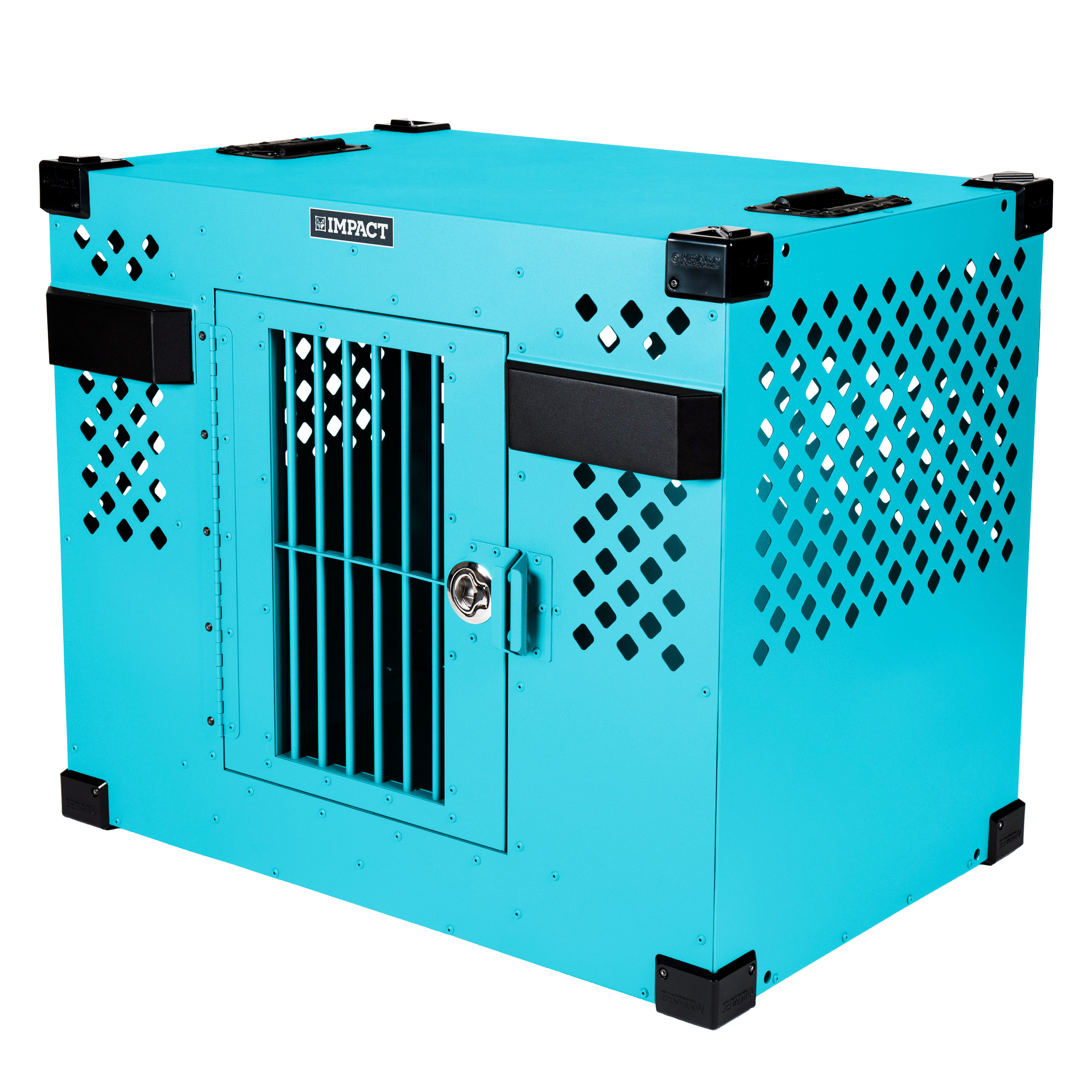 teal side door stationary impact dog crate