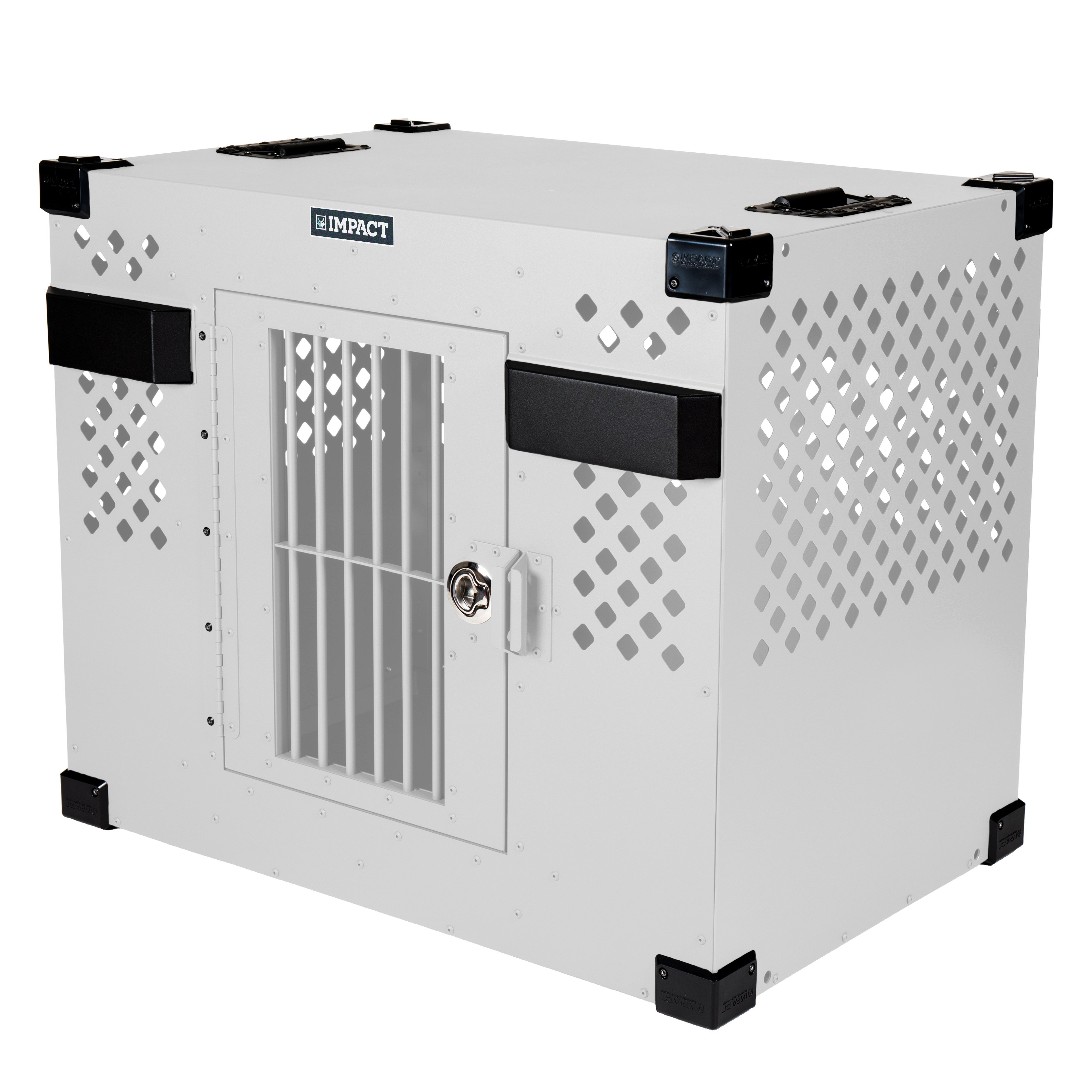 white side door stationary impact dog crate