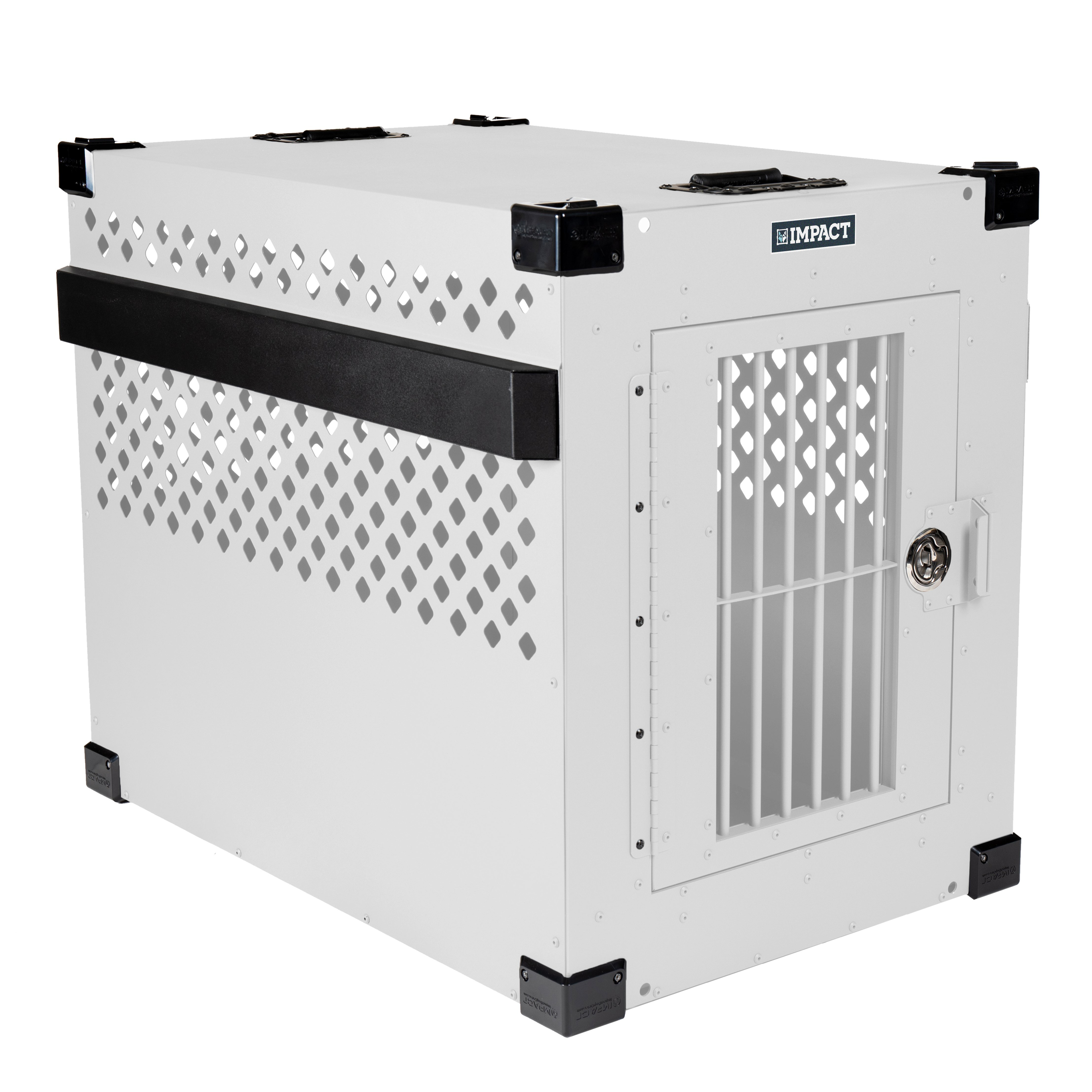 white stationary impact dog crate